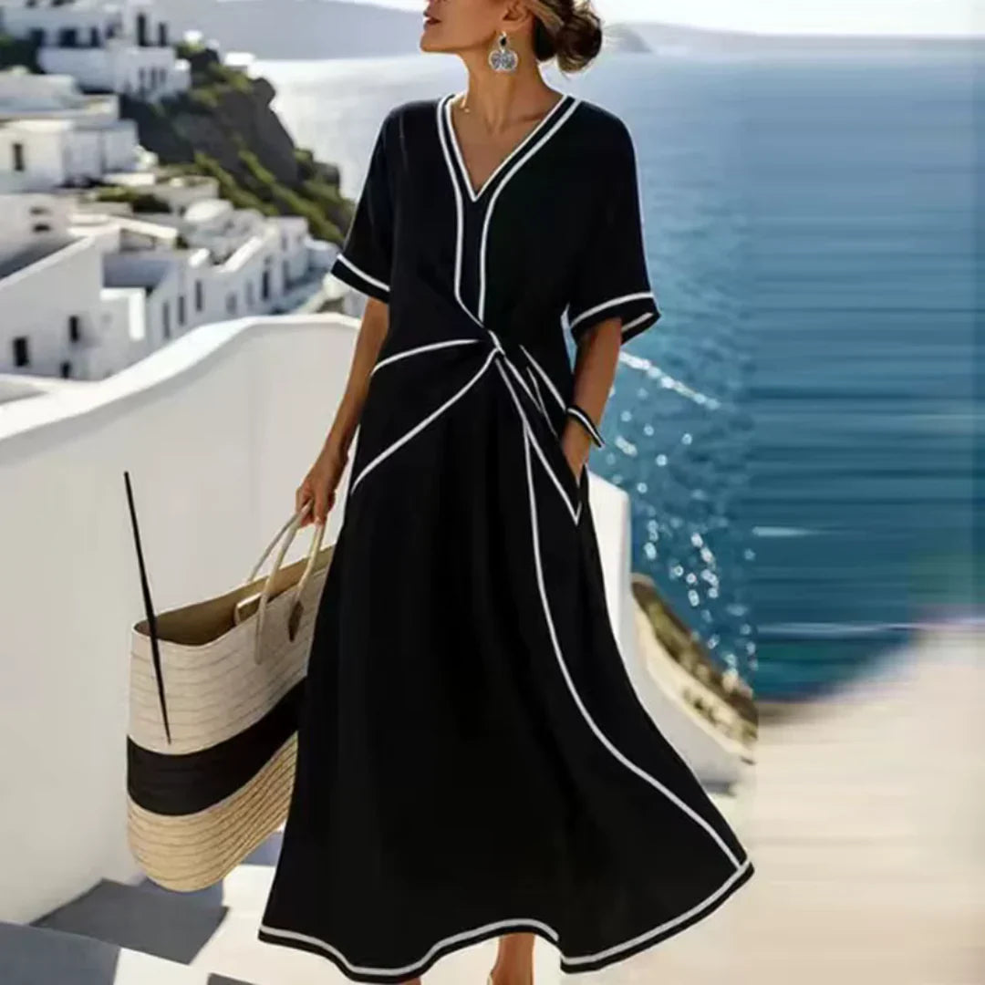 Astra V Neck Draped Waist Dress Product Image 05