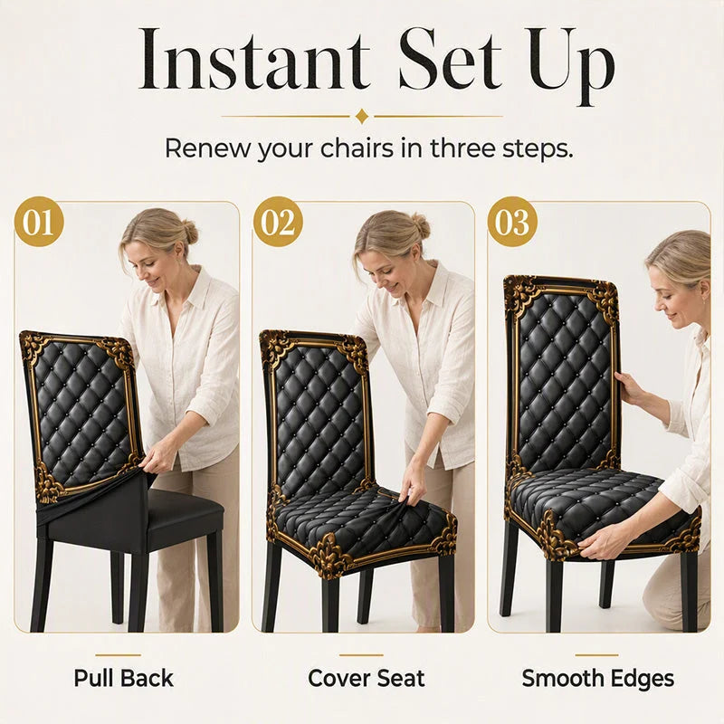 Black Gold Baroque Stretch Dining Chair Cover Product Image 09