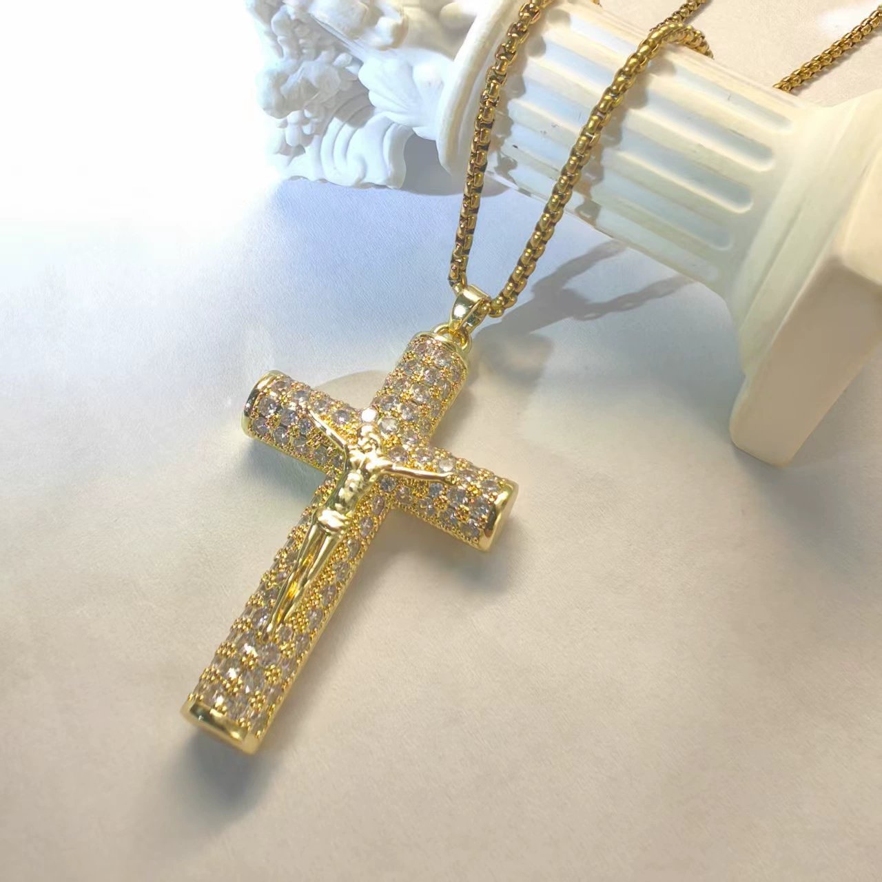 Juno Cross Pendant Necklace Gold Plated Chain Product Image 09