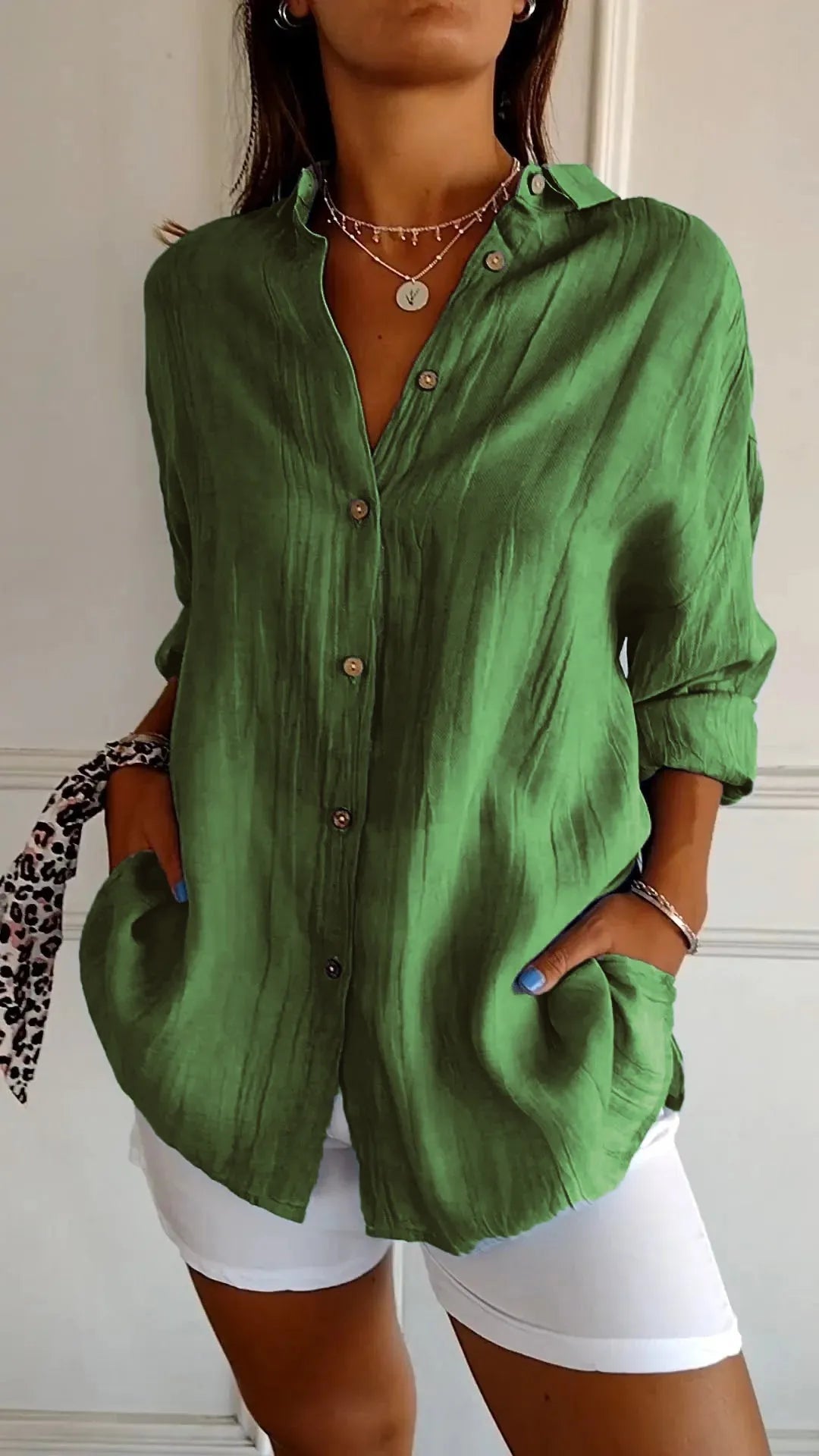 Prisma Pleated Plus Size Lapel Shirt Product Image 14