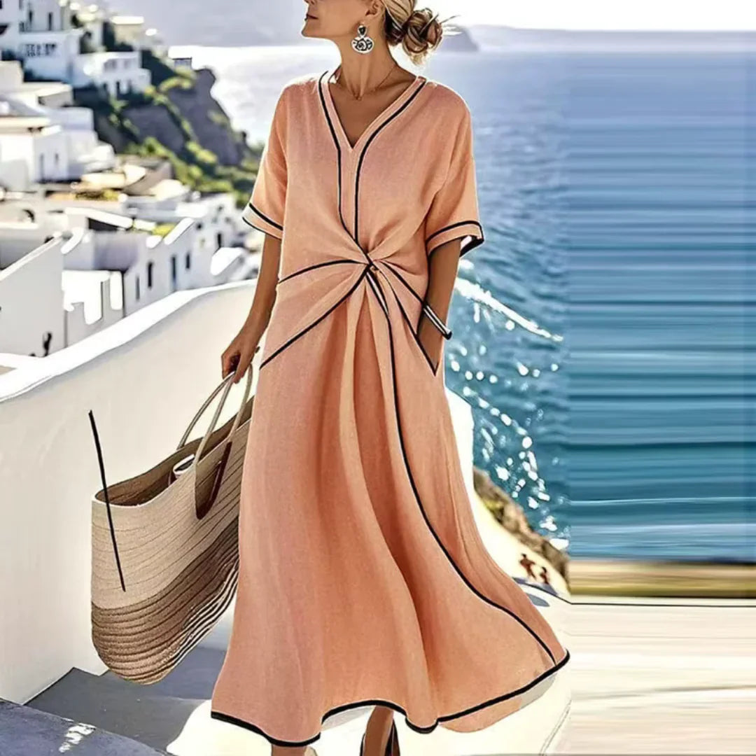 Astra V Neck Draped Waist Dress Product Image 03