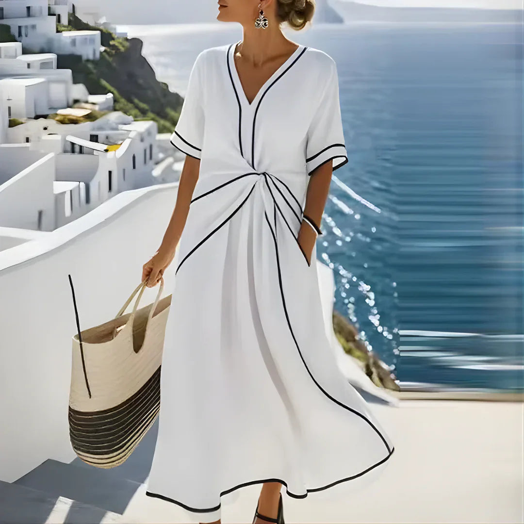 Astra V Neck Draped Waist Dress Product Image 04