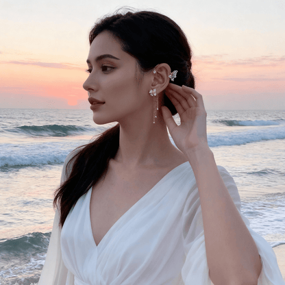 Aurora Butterfly Zirconia Tassel Earrings Product Image 04
