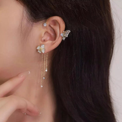 Aurora Butterfly Zirconia Tassel Earrings Product Image 05