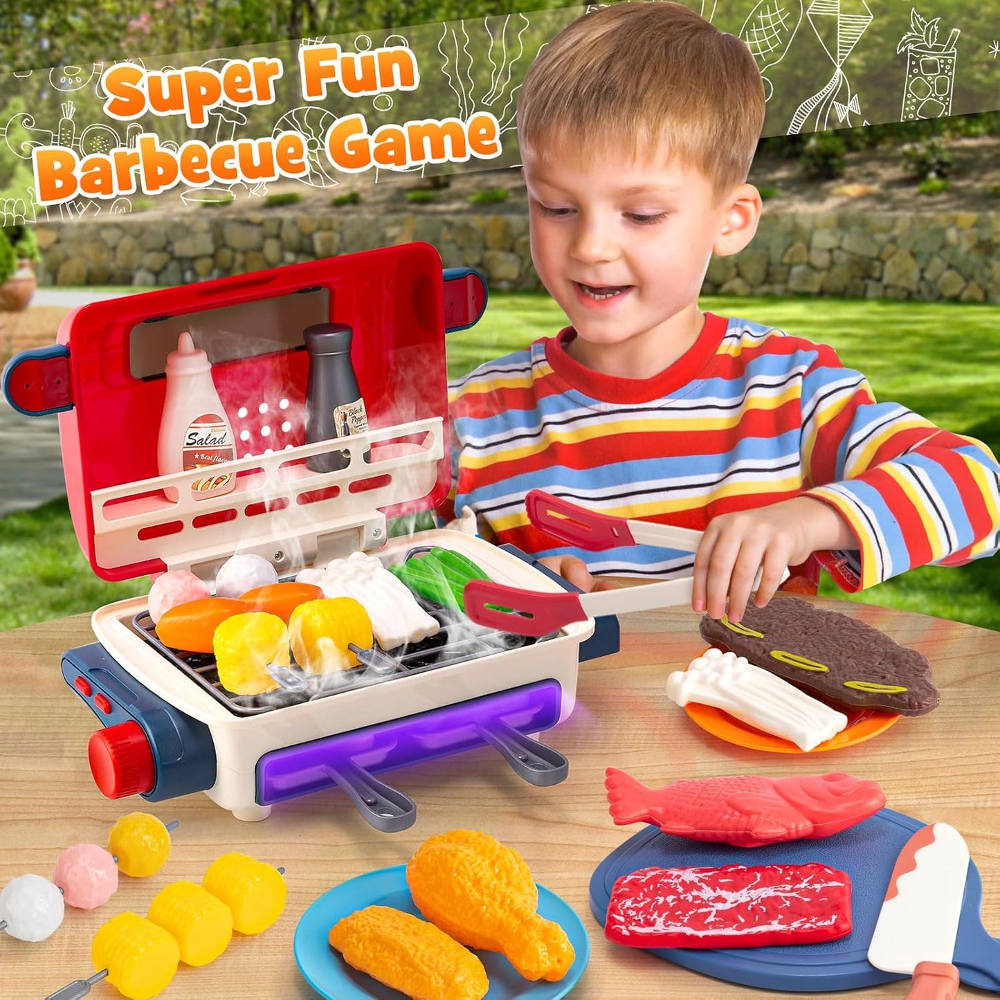 Bbq Pretend Grill Play Set Color Changing Food Product Image 01