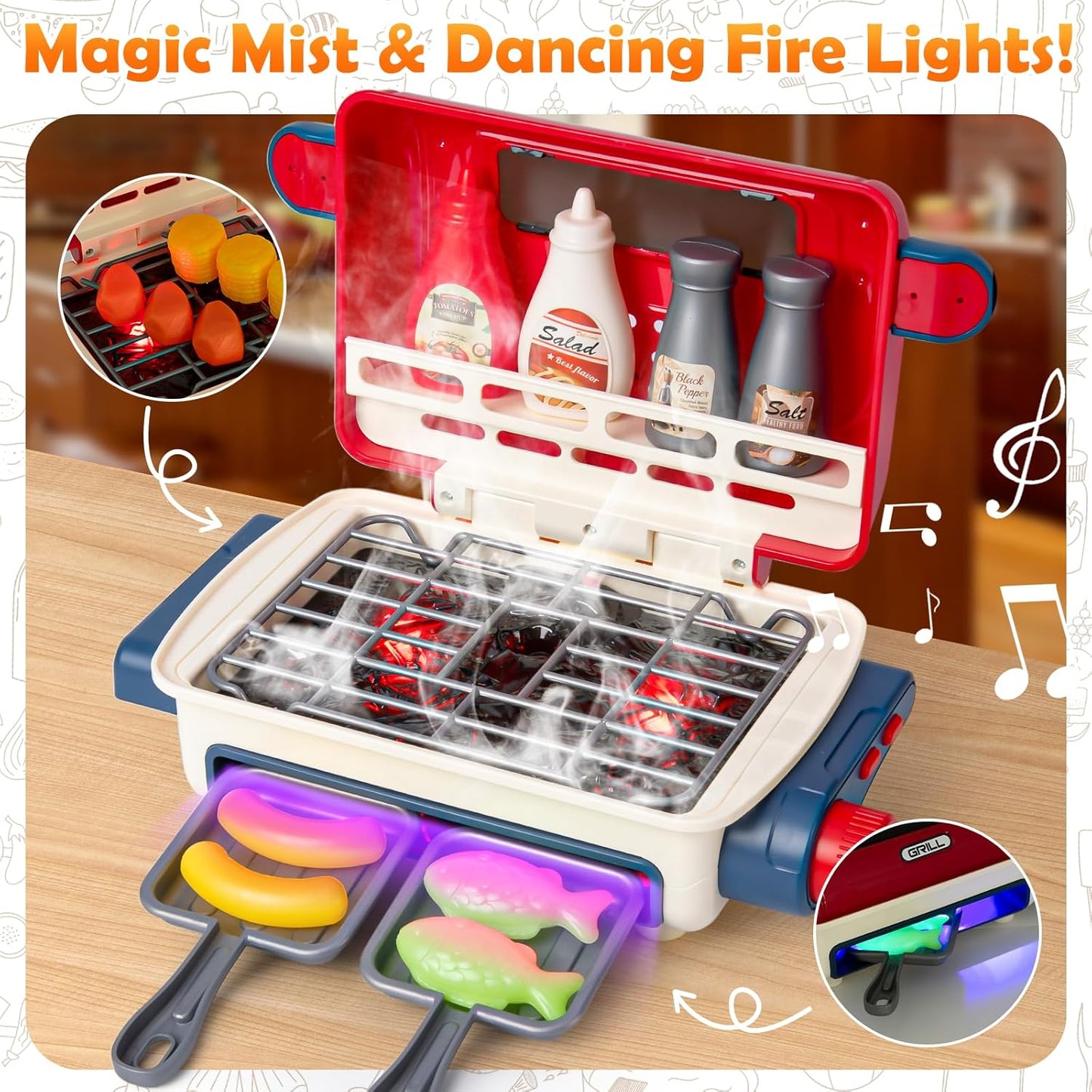 Bbq Pretend Grill Play Set Color Changing Food Product Image 02