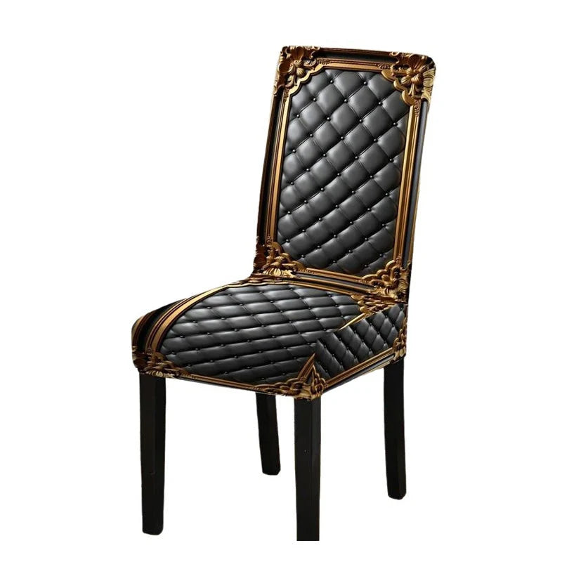 Black Gold Baroque Stretch Dining Chair Cover Product Image 01