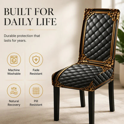 Black Gold Baroque Stretch Dining Chair Cover Product Image 05