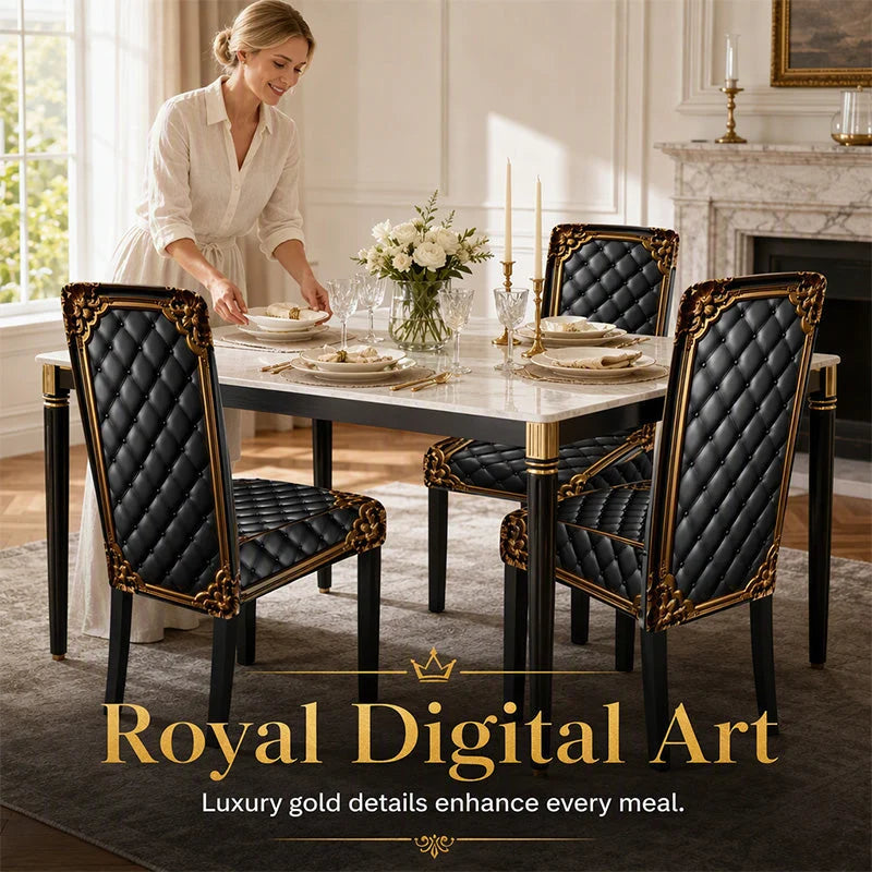 Black Gold Baroque Stretch Dining Chair Cover Product Image 06