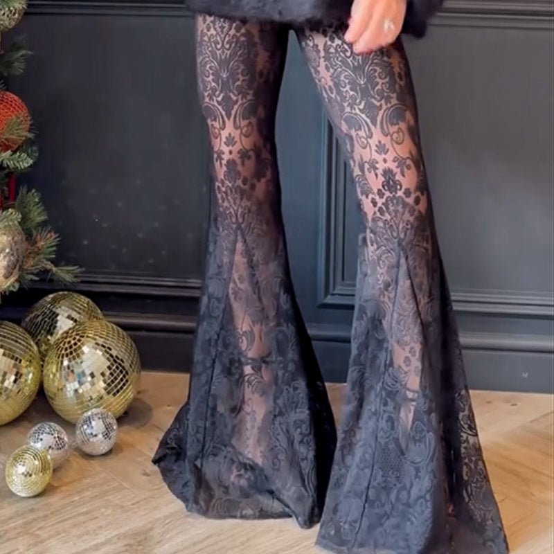 Black Lace Blazer Flared Pants Set Product Image 10