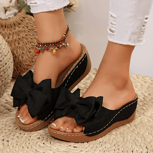 Breeze Bow Wedge Sandals Slip On Peep Toe Product Image 01