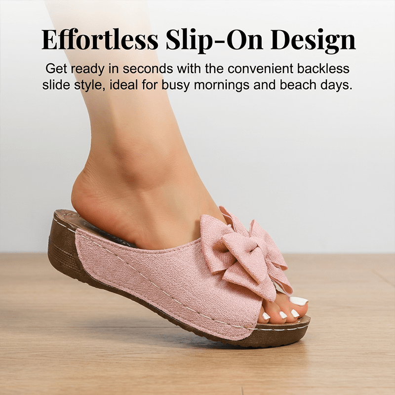 Breeze Bow Wedge Sandals Slip On Peep Toe Product Image 04