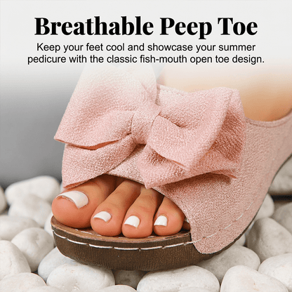 Breeze Bow Wedge Sandals Slip On Peep Toe Product Image 05