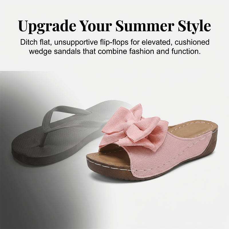 Breeze Bow Wedge Sandals Slip On Peep Toe Product Image 07