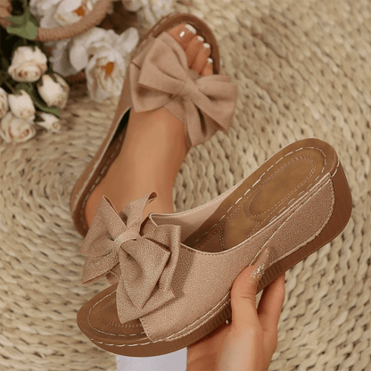 Breeze Bow Wedge Sandals Slip On Peep Toe Product Image 10