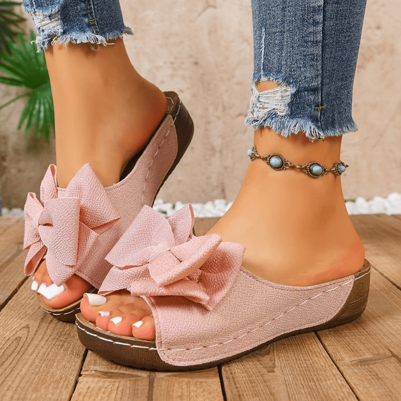 Breeze Bow Wedge Sandals Slip On Peep Toe Product Image 12