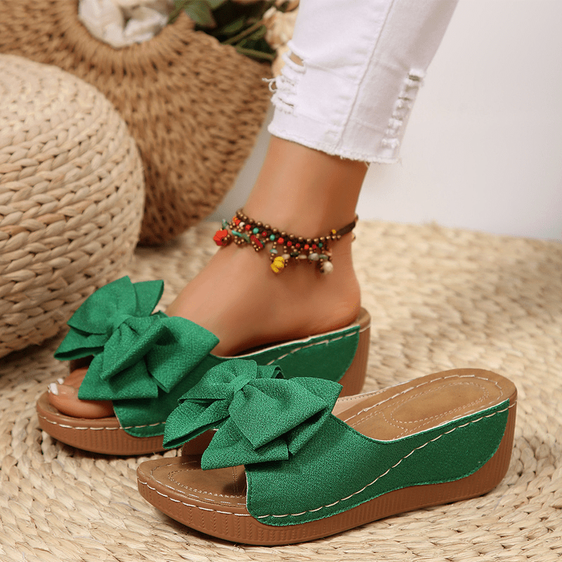 Breeze Bow Wedge Sandals Slip On Peep Toe Product Image 13
