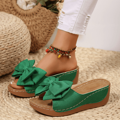 Breeze Bow Wedge Sandals Slip On Peep Toe Product Image 13