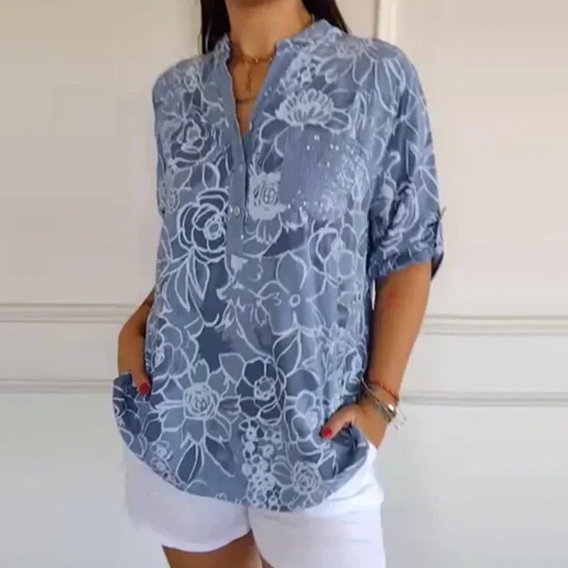 Breezy Floral V Neck Shirt Product Image 01