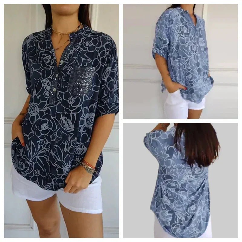 Breezy Floral V Neck Shirt Product Image 02