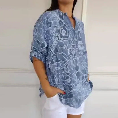 Breezy Floral V Neck Shirt Product Image 03