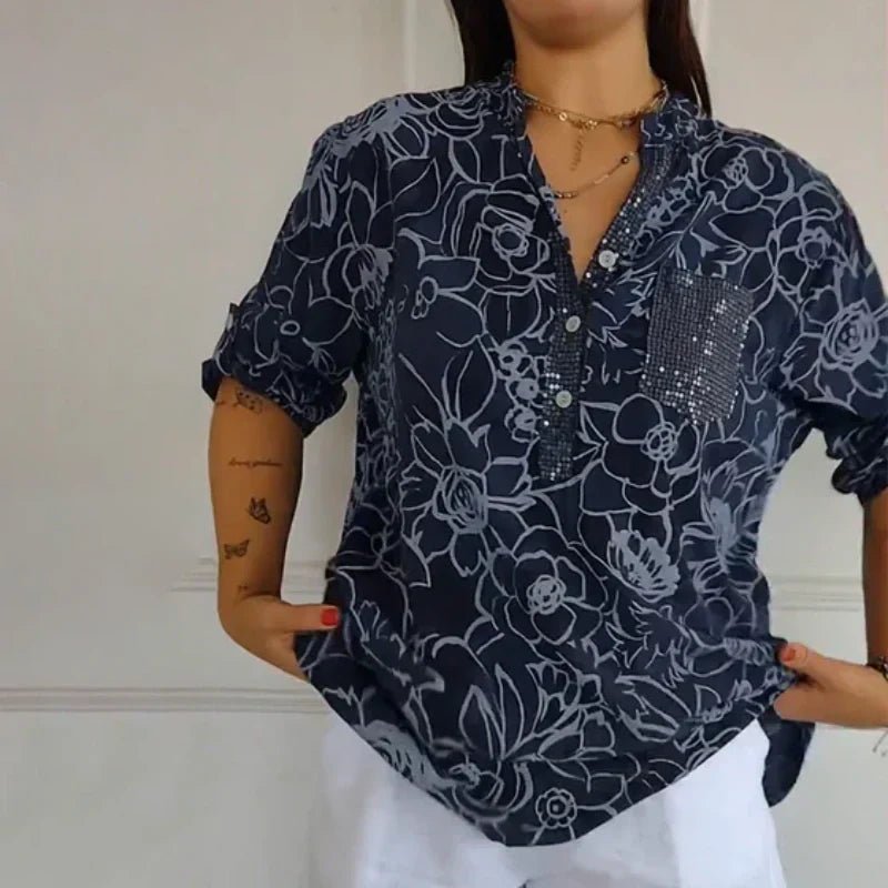 Breezy Floral V Neck Shirt Product Image 05