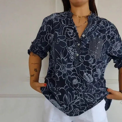 Breezy Floral V Neck Shirt Product Image 05