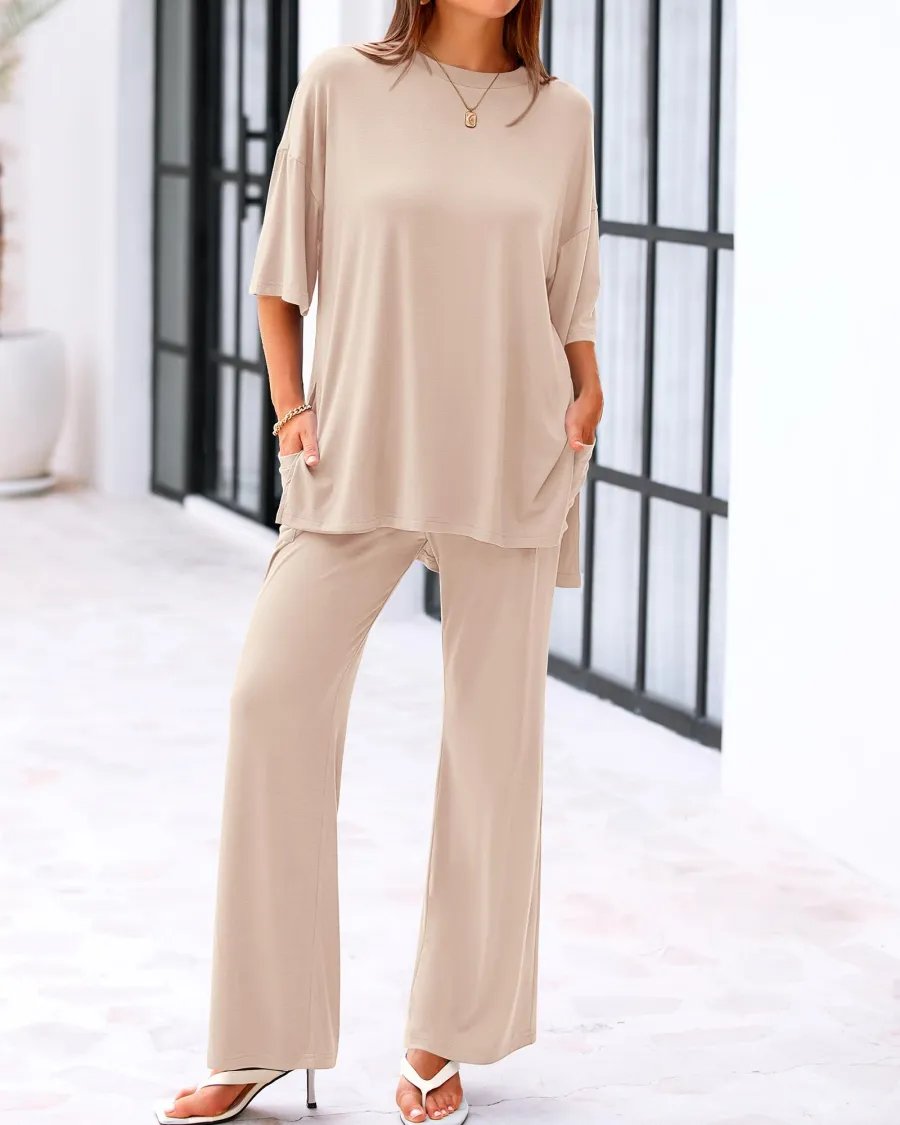 Carmela Relaxed Two Piece Outfit Wide Leg Pants Product Image 01
