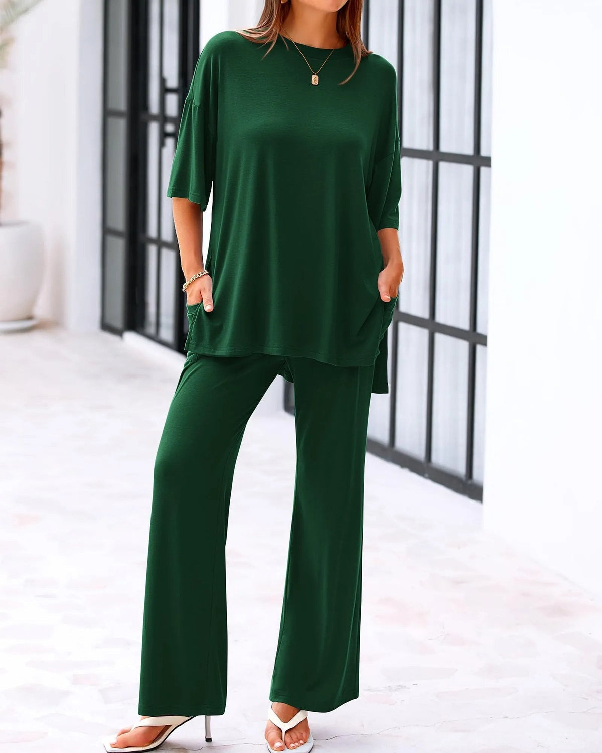 Carmela Relaxed Two Piece Outfit Wide Leg Pants Product Image 10