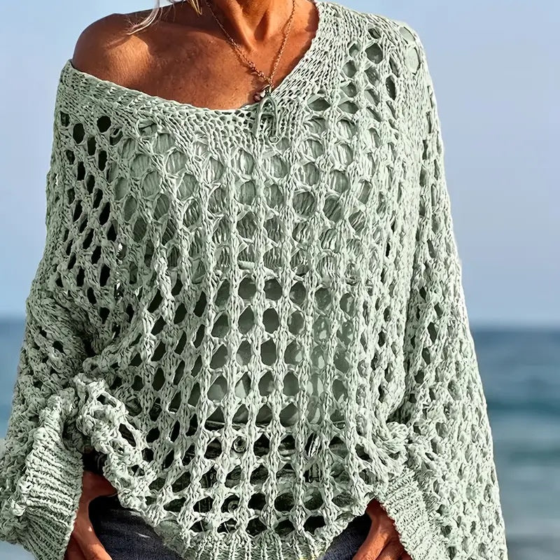 Celeste Crochet Knit Womens Relaxed Top Product Image 06