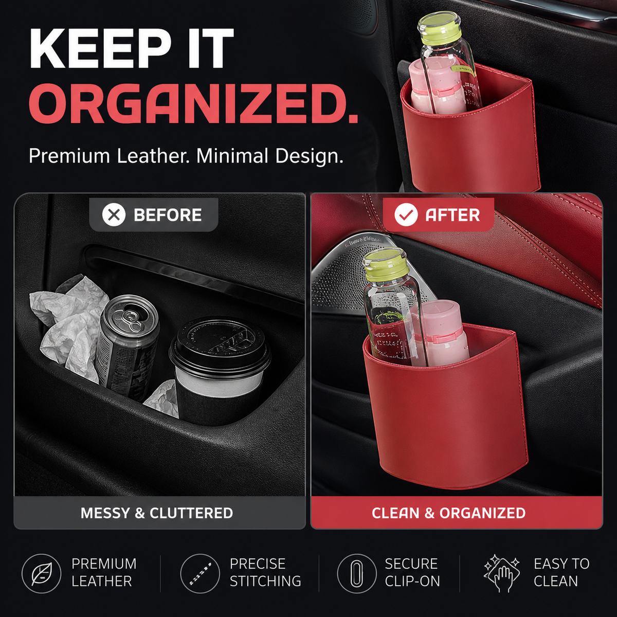 Clip On Car Cup Holder Pu Leather Product Image 02