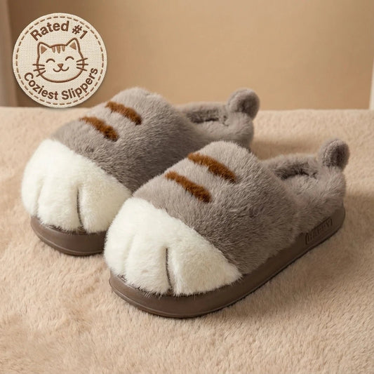 Comfy Paw Print Plush Slippers Product Image 01