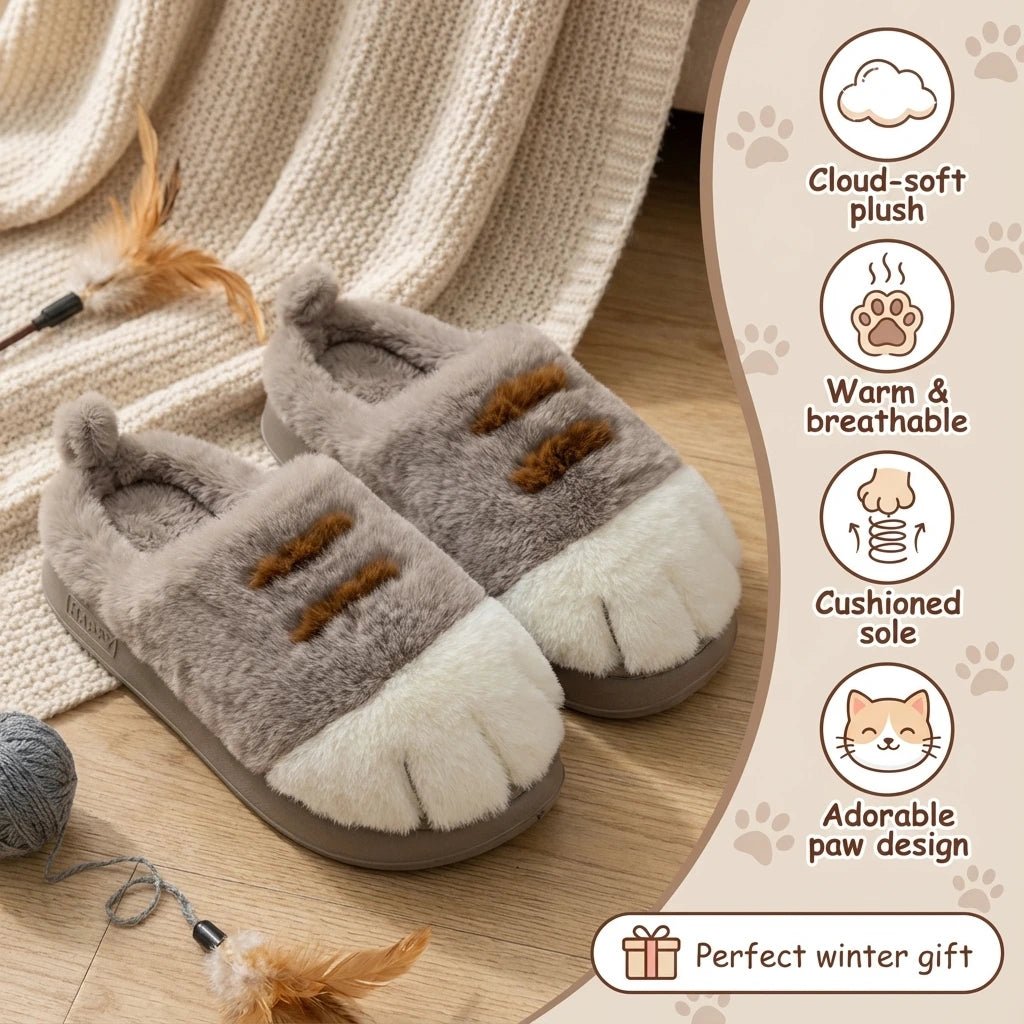 Comfy Paw Print Plush Slippers Product Image 03