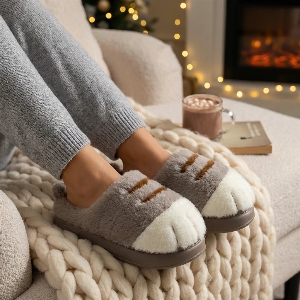 Comfy Paw Print Plush Slippers Product Image 05