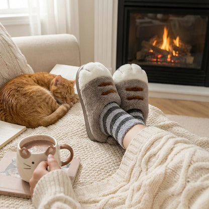 Comfy Paw Print Plush Slippers Product Image 08