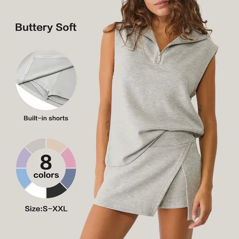 Courtflex Sleeveless Half Zip Skort Set Product Image 02