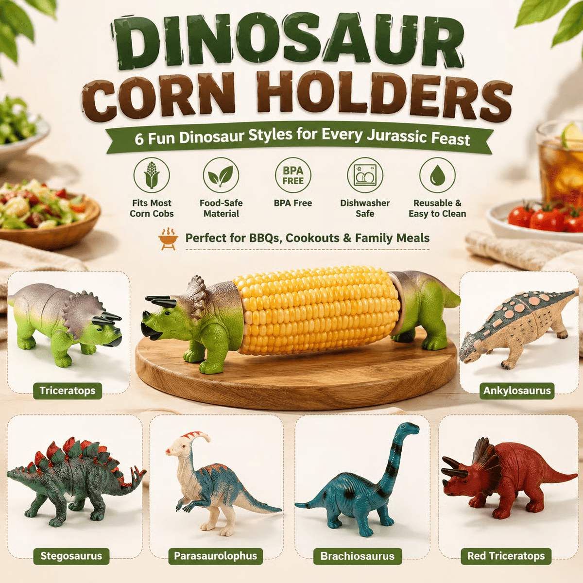 Dinosaur Corn Cob Holders Product Image 01