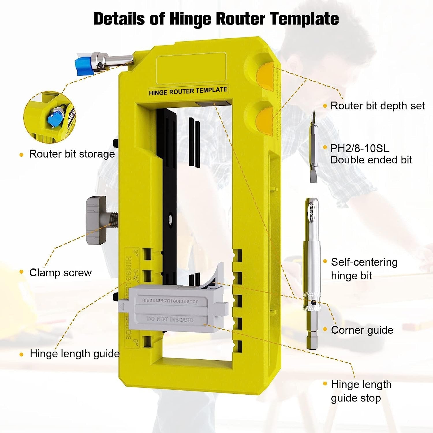 Doormate Router Hinge Template Adjustable Mortise Guide Kit Product Image 05