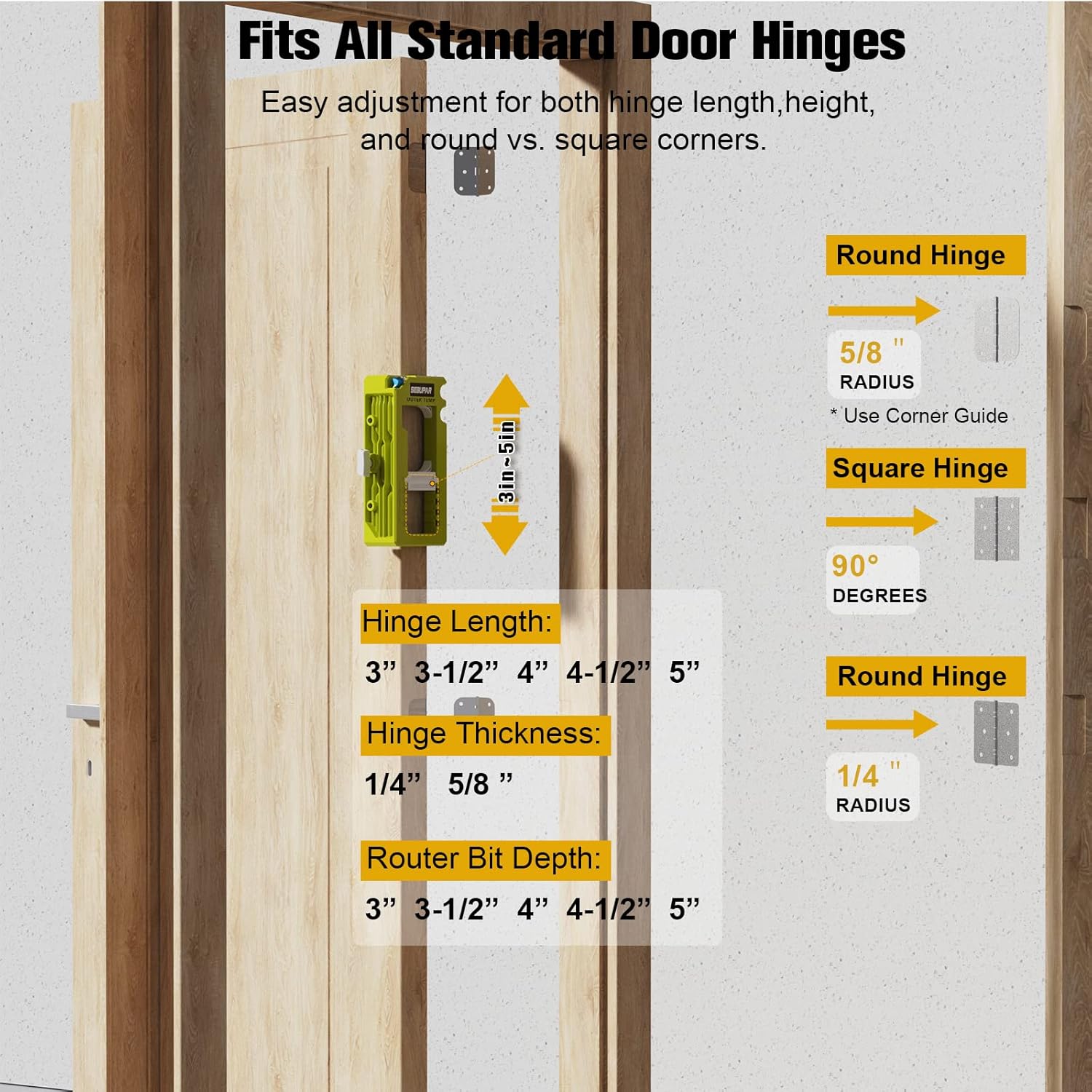 Doormate Router Hinge Template Adjustable Mortise Guide Kit Product Image 07