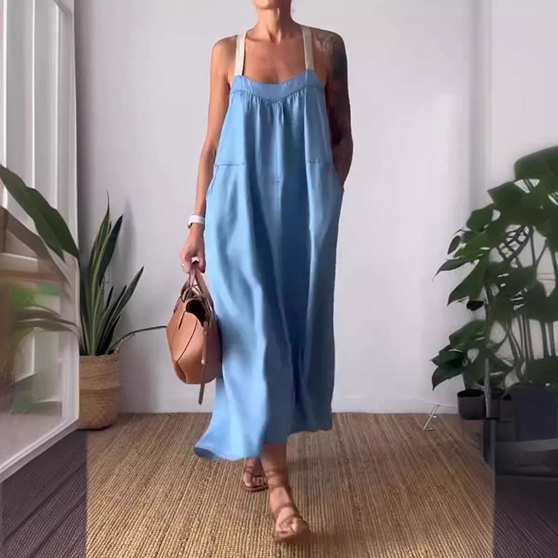 Emberly Cotton Linen Sling Dress Relaxed Fit Product Image 01