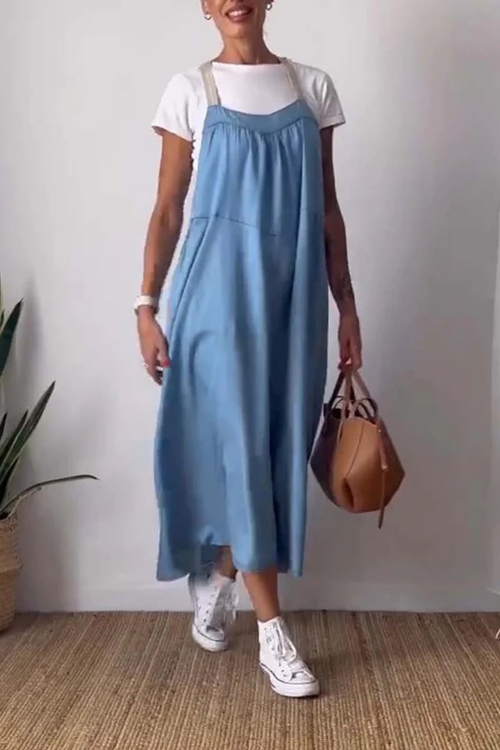 Emberly Cotton Linen Sling Dress Relaxed Fit Product Image 02