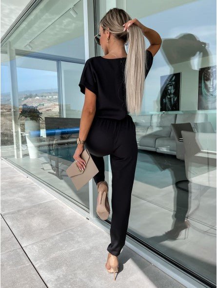 Everline V Neck Summer Jumpsuit Elastic Waist Pockets Product Image 03