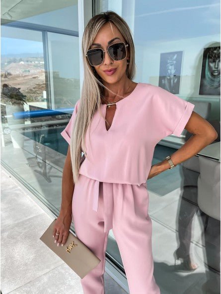 Everline V Neck Summer Jumpsuit Elastic Waist Pockets Product Image 07