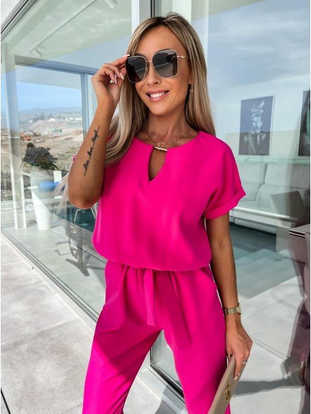 Everline V Neck Summer Jumpsuit Elastic Waist Pockets Product Image 09