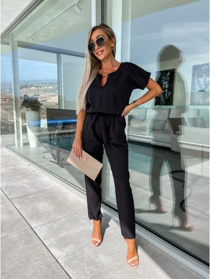 Everline V Neck Summer Jumpsuit Elastic Waist Pockets Product Image 10