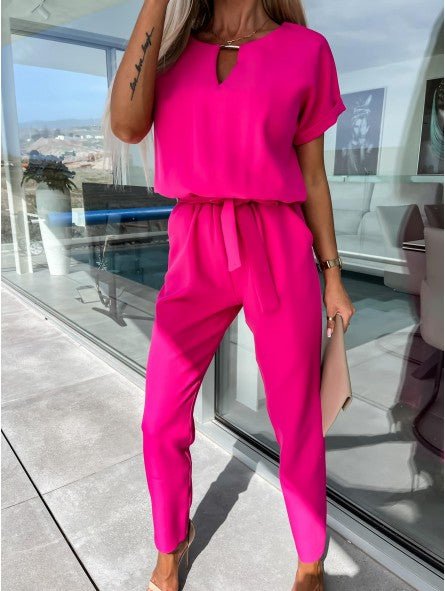 Everline V Neck Summer Jumpsuit Elastic Waist Pockets Product Image 11