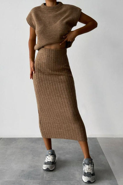 Everly Ribbed Knit Two Piece Skirt Set Product Image 01