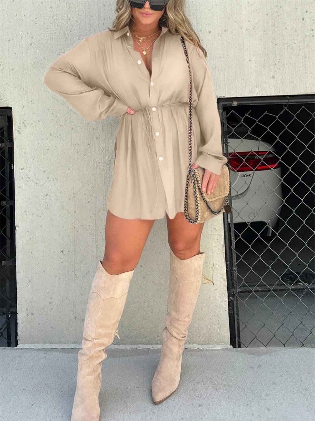 Everly Solid Color Long Sleeve Shirt Set Product Image 02