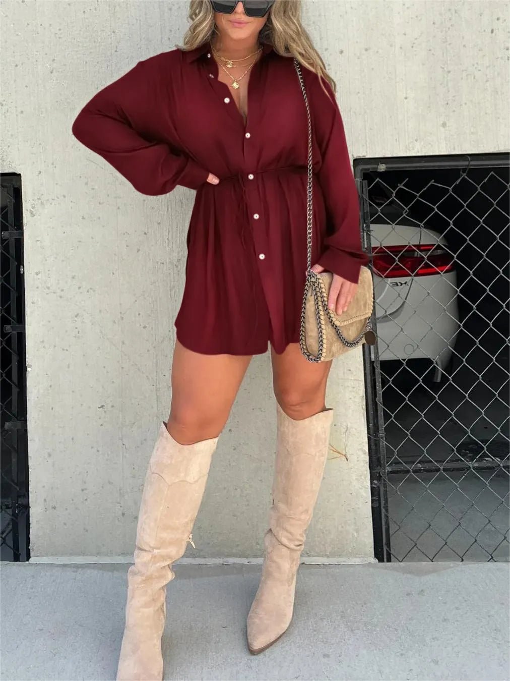 Everly Solid Color Long Sleeve Shirt Set Product Image 06