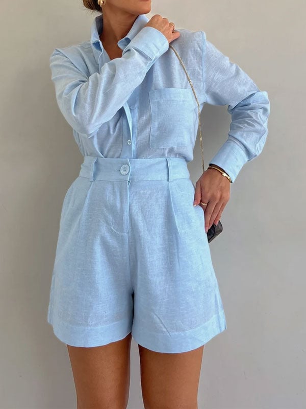 Evia Linen Blend Blouse Shorts Set Product Image 02
